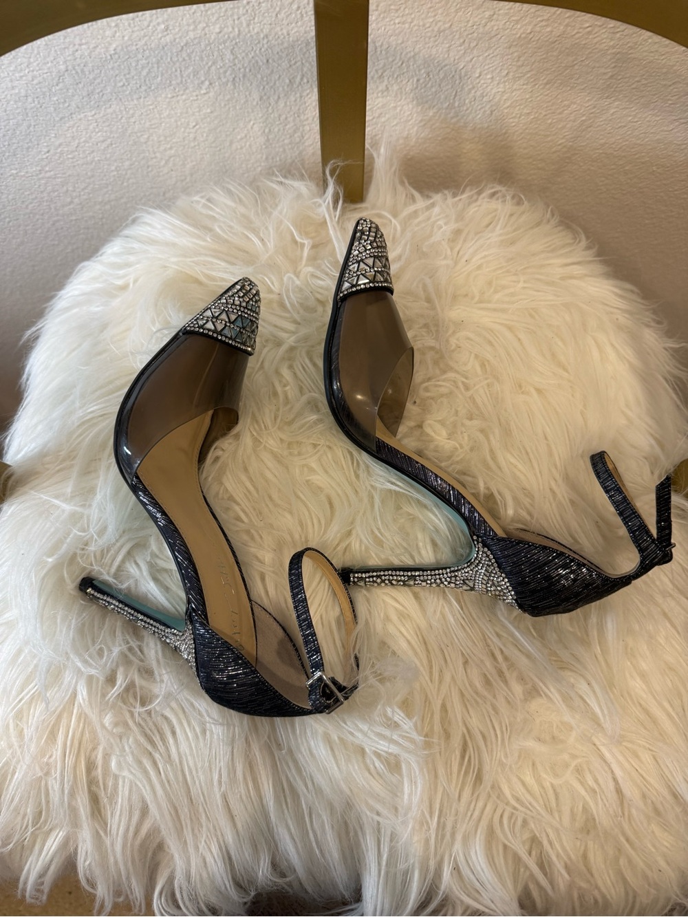 Betsey Johnson Black Crystal-Embellished Pointed-Toe Ankle-Strap Heels - Picture 10 of 12